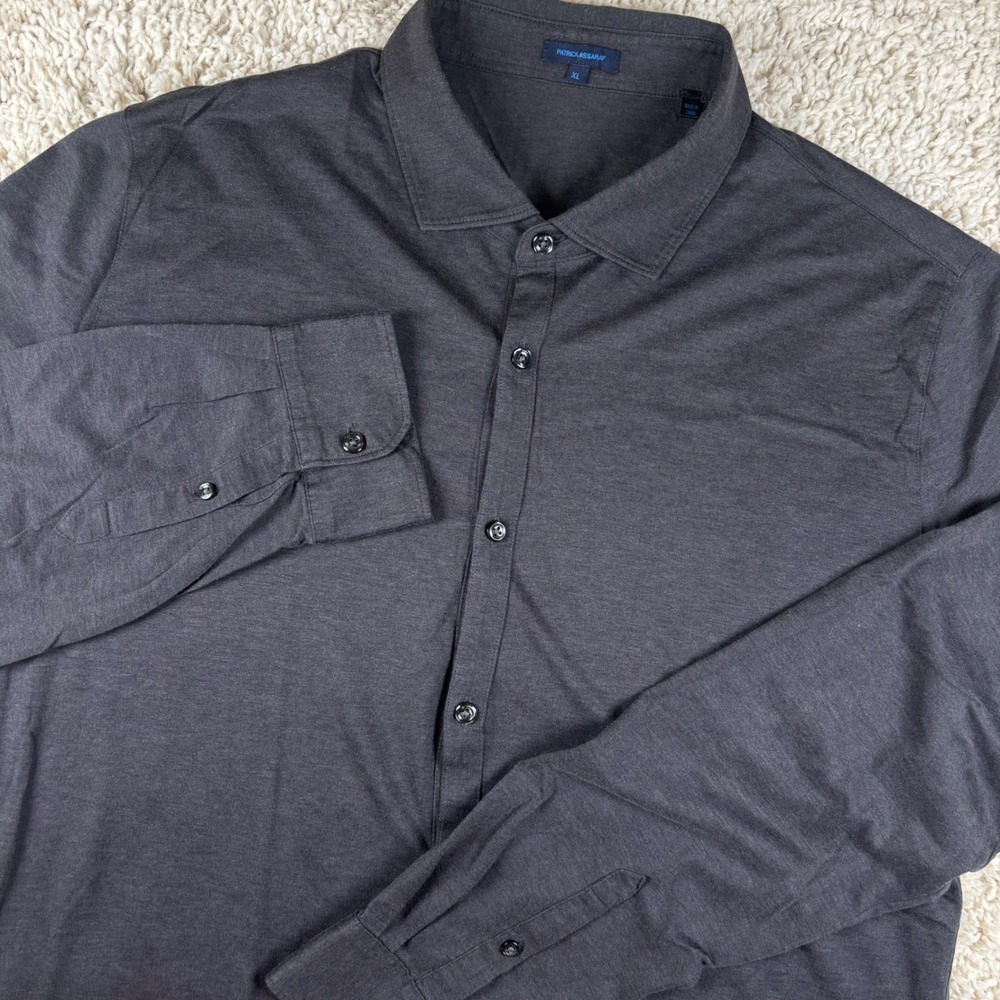 Patrick Assaraf Mens Button Up XL Charcoal Silk Cotton Long Sleeve Shirt Luxury